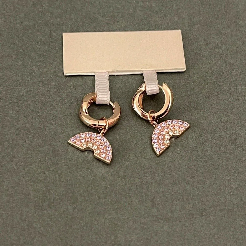 Rose Gold Pink Multicolor Rhinestones Women's Fashion Hoop Earrings NWOT